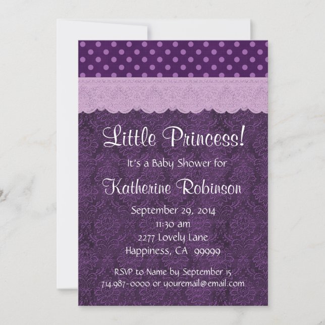 Invitación Chica Princesa Morada Lace Baby Shower S21D (Anverso)