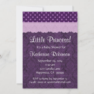 Invitación Chica Princesa Morada Lace Baby Shower S21D