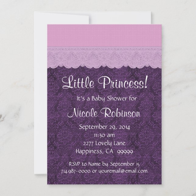 Invitación Chica Princesa Morada Lace Baby Shower S21E (Anverso)