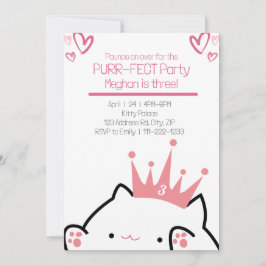 Invitación Chica Princesa Pink Cat Purr-fect Cumpleaños
