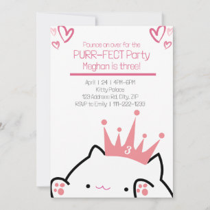 Invitación Chica Princesa Pink Cat Purr-fect Cumpleaños