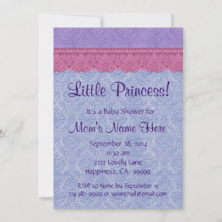 Invitación Chica Princesa Rosa Morada Baby Shower S207