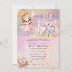 Invitación Chica Princesa Rubor Rosa Rainbow Baby Shower