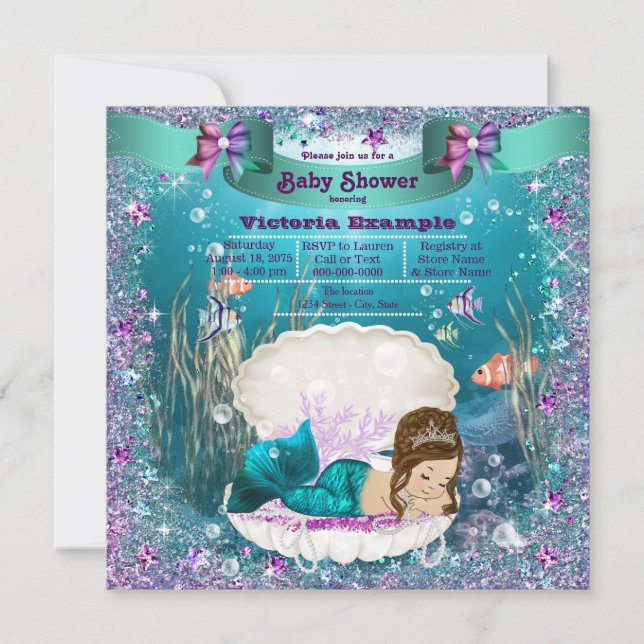 Invitación Chica Princesa Sirena Shower de Bebé (Anverso)