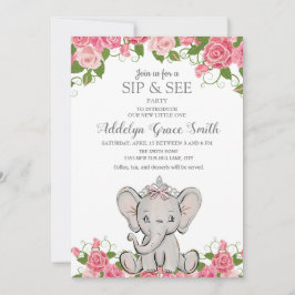 Invitación Chica Princesa Tiara Elefante Sip Floral Rosa Ver