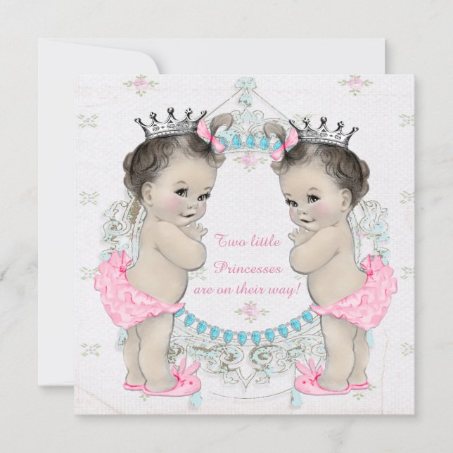 Invitación Chica Princess Twin Baby Shower (Anverso)