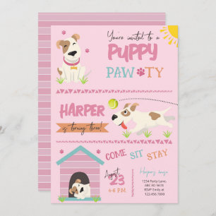 Invitación Chica Puppy Birthday Pawty
