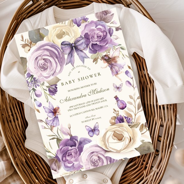 Invitación Chica Purple Fairy Woodland Baby Shower (Subido por el creador)