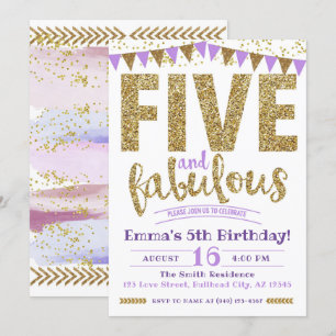 Invitación Chica Purple Five y Fabuloso quinto cumpleaños