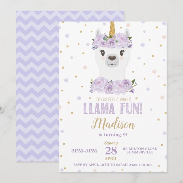 Invitación Chica Purple Floral de la fiesta de cumpleaños de  (Anverso / Reverso)