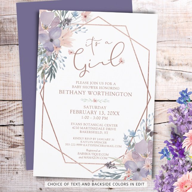 Invitación Chica Purple Watercolor Floral Baby Shower (Subido por el creador)