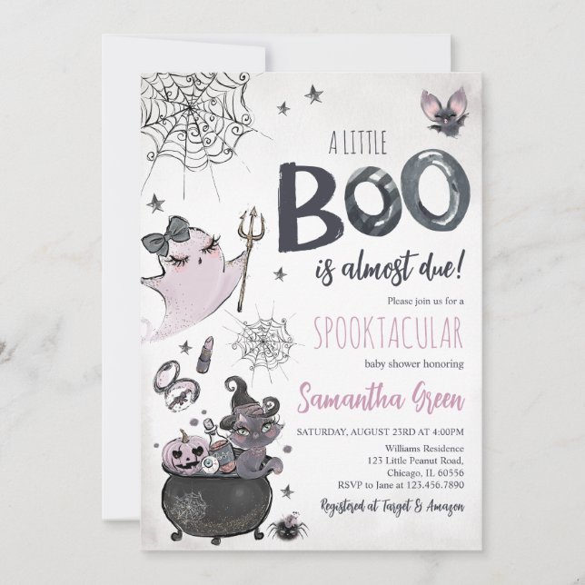 Invitación Chica púrpura Fantasma Halloween Baby Shower (Anverso)