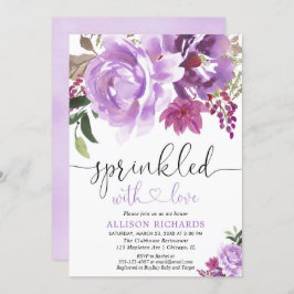 Invitación chica púrpura floral ducha espolvorosa