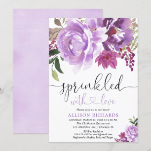 Invitación chica púrpura floral ducha espolvorosa