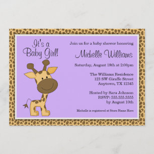 Invitación Chica púrpura lindo Baby Shower de la jirafa