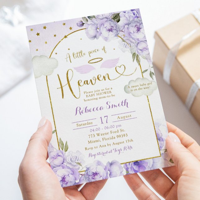 Invitación Chica púrpura pequeña pieza del cielo Baby Shower (Subido por el creador)