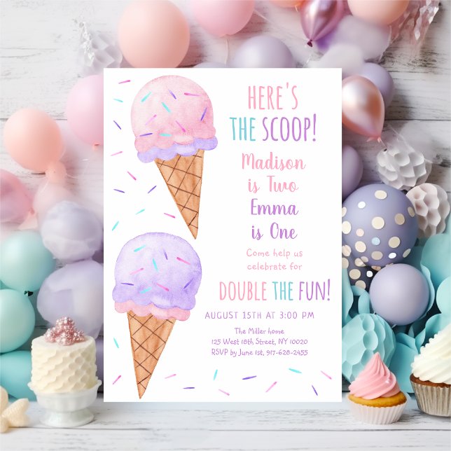 Invitación Chica Púrpura Rosa Crema De Hielo Cumpleaños Conju (Subido por el creador)