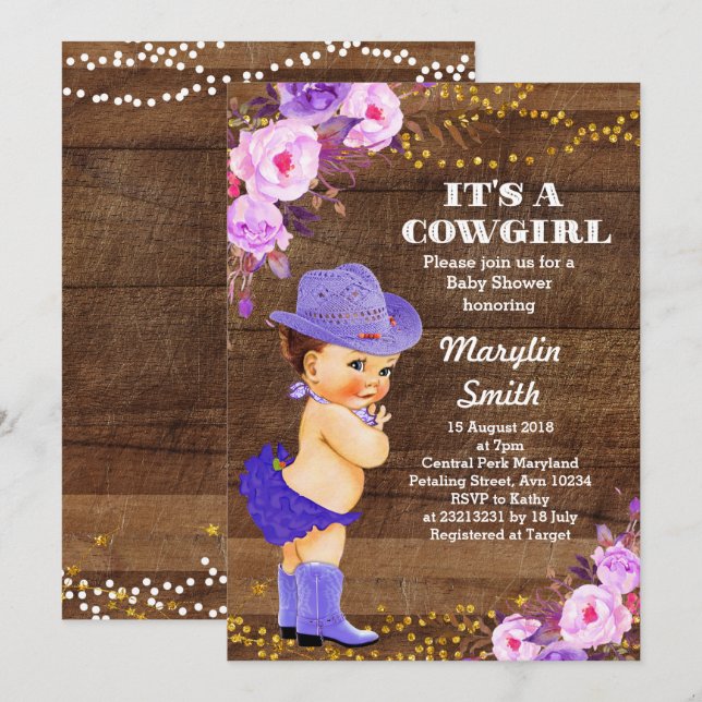 Invitación Chica púrpura Rusa Baby Shower Lilac (Anverso / Reverso)