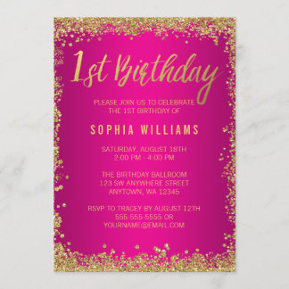 Invitación Chica Purpurina de Burlas de Oro Rosado Primer Cum