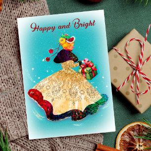Invitación Chica purpurina de oro de la caja de regalo de Nav