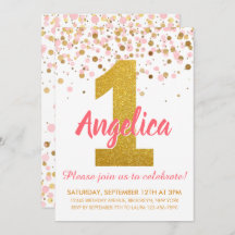 Chica Purpurina de Oro Rosa Confetti Primer cumple