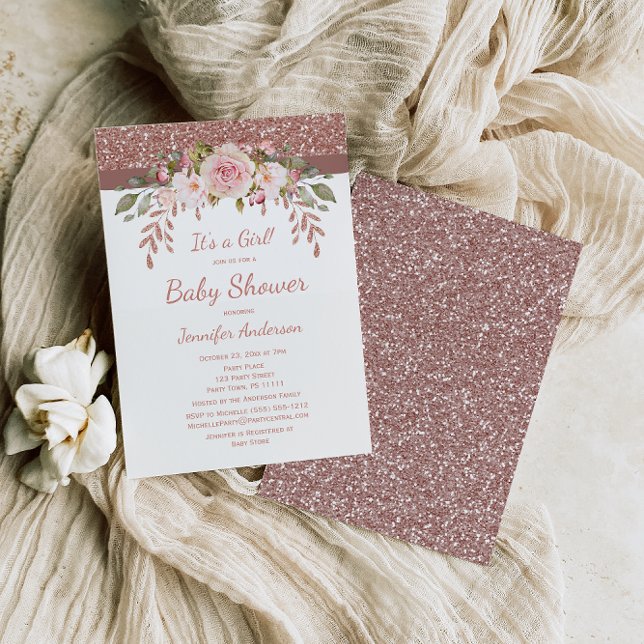 Invitación Chica Purpurina Rosa Dorado Baby Shower (Subido por el creador)