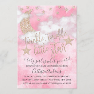Invitación Chica Purpurina rosado de Estrella Pequeña de Twin