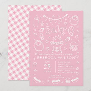 Invitación Chica Q a la parrilla bebé rosa Fiesta de Baby Sho
