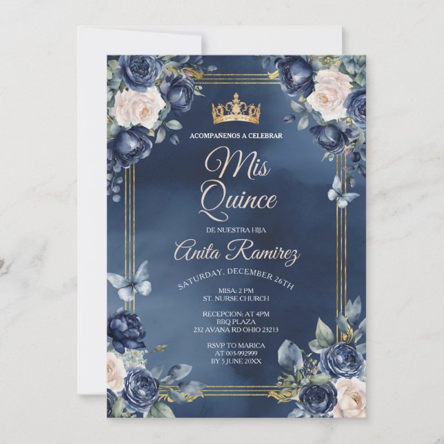 Invitación Chica Quinceañera de la Marina Mexicana de Roses A (Anverso)