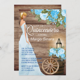 Invitación Chica Quinceañera - Flores de barril y azul de mad