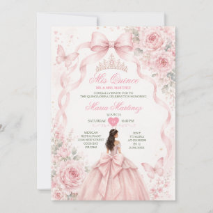 Invitación Chica Quinceañera Rosa Pálido Vestido de Princesa 