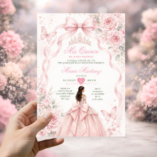 Invitación Chica Quinceañera Rosa Pálido Vestido de Princesa