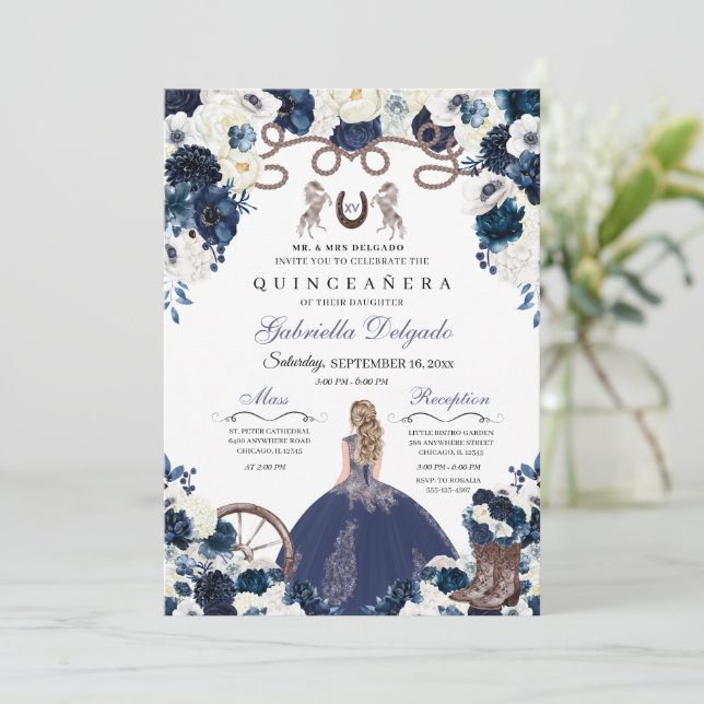 Invitación Chica Ranchero Quinceanera (Anverso de pie)