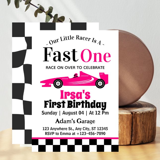 Invitación Chica rápido de un coche de raza rosa primer Fiest (Subido por el creador)