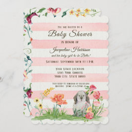 Invitación Chica rayado Baby Shower del conejo del oído del