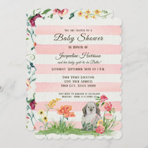 Invitación Chica rayado Baby Shower del conejo del oído del