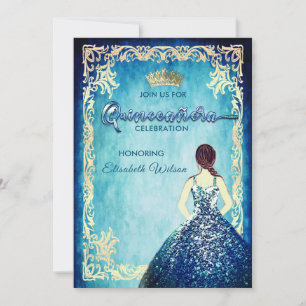 Invitación Chica real azul de la cosecha tiara Quinceañera