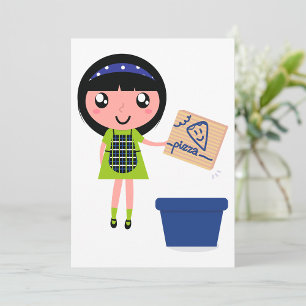 Invitación Chica Reciclando Pizza Box Divertido ecológico