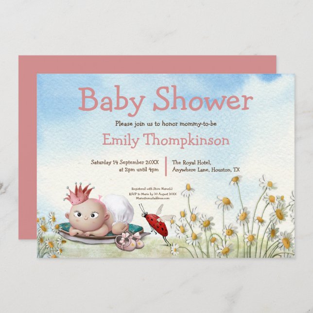 Invitación Chica recién nacida Princesa Daisy Baby Shower (Anverso / Reverso)