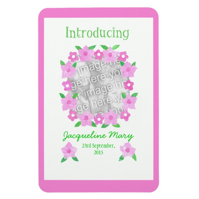 Invitación Chica recién nacido Imán flexible (Vertical)