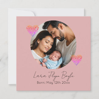 Invitación "Chica recién nacido Personalizado - Corazón y fot