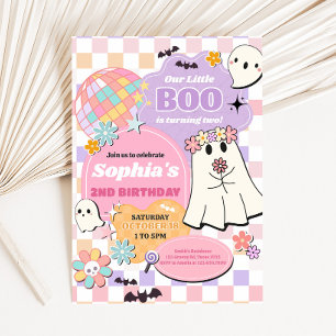 Invitación Chica Retro Groovy Fiesta de Cumpleaños de los Peq