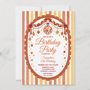 Invitación Chica Retro Otoño Disco Cumpleaños Fiesta Floral