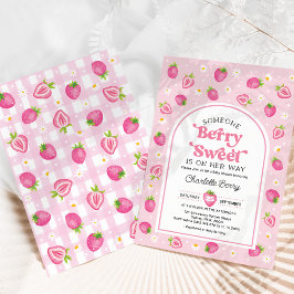 Invitación Chica Retro Rosa Fresa Berry Sweet Baby Shower