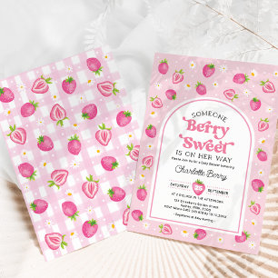 Invitación Chica Retro Rosa Fresa Berry Sweet Baby Shower
