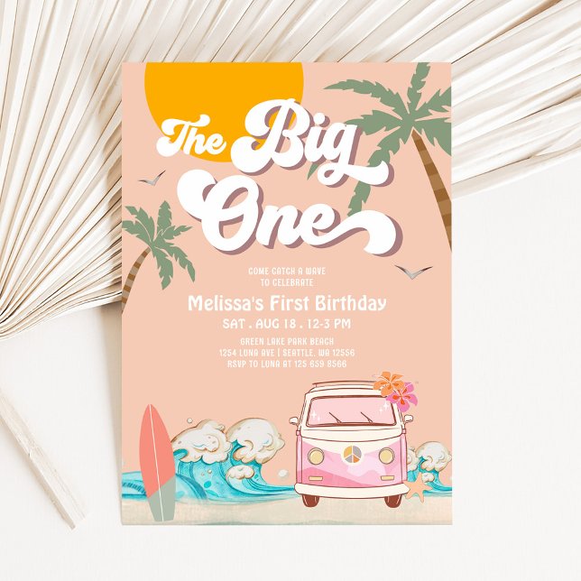 Invitación Chica Retro The Big One Surfing Fiesta de Cumpleañ (Subido por el creador)