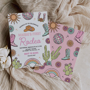 Invitación Chica Retro Western Primer Rodeo Cumpleaños