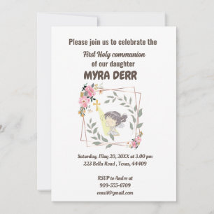 Invitación Chica rezando a jesus cruzando la primera comunión