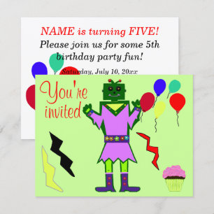 Invitación Chica Robot Verde Globos Cupcake Cumpleaños Cualqu