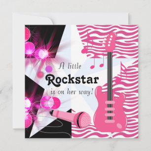 Invitación Chica Rockstar de Tiburón Rosa Caliente Baby Showe